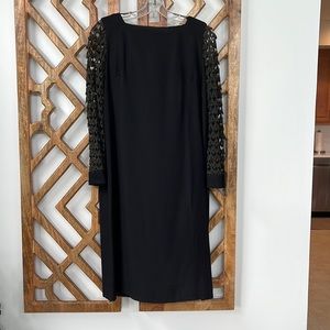 Vintage 1960’s Black Crepe W/ Crocheted Sleeves Cocktail Dress Size Small